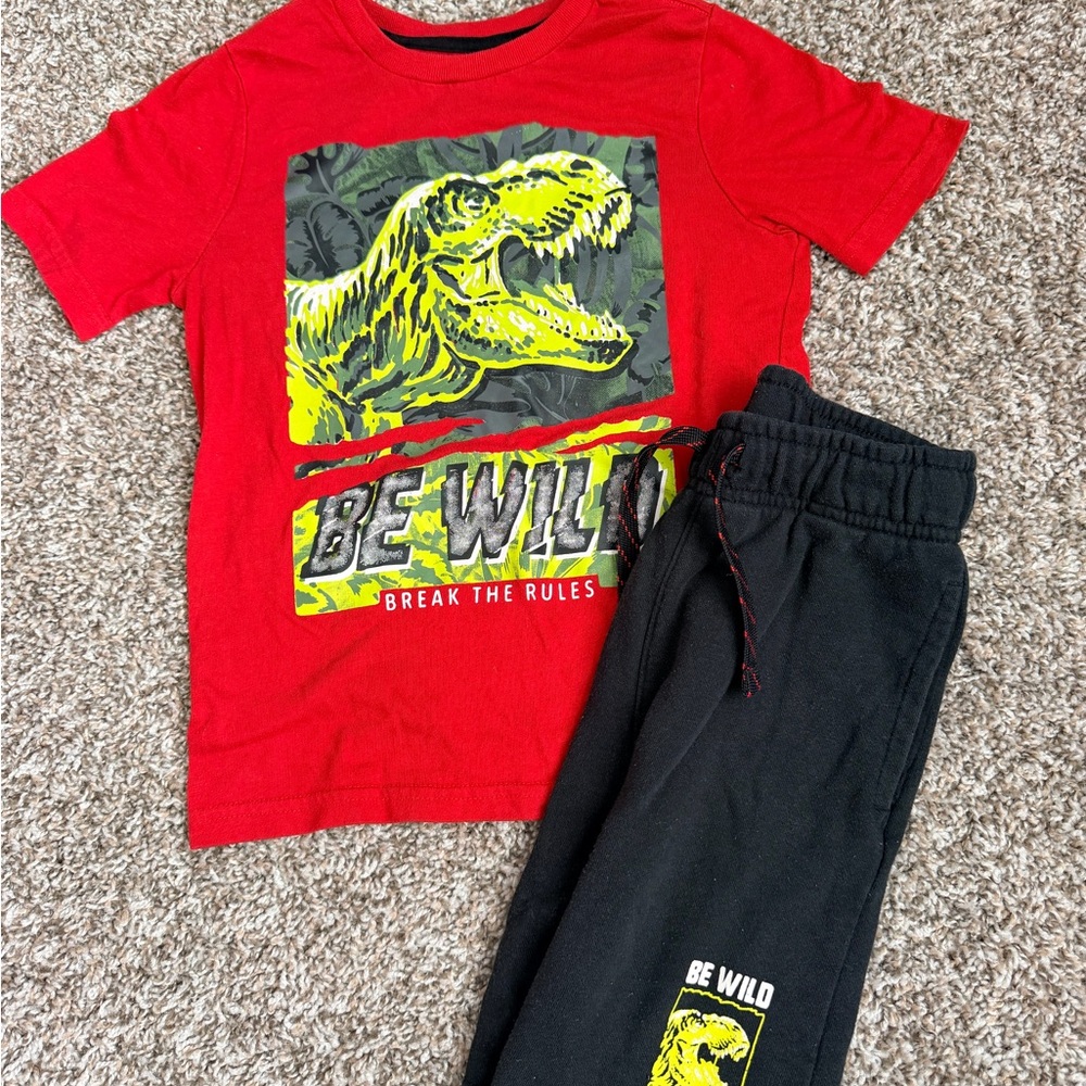 Kids Headquarters Red Dinosaur Tee and Black Joggers